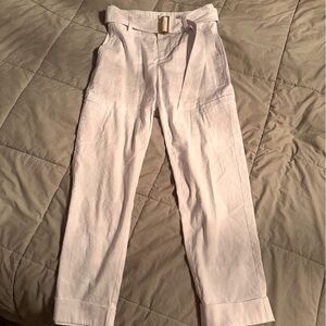 VINCE White Belted Linen Blend Pants